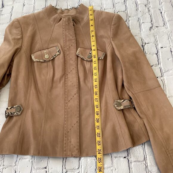 Etcetera Jacket Women’s Size 14 Tan 100% Leather with Faux Snakeskin Accents - Picture 7 of 12